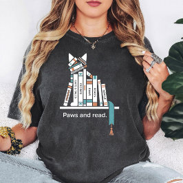 Camiseta Prateleira De Livros De Gato Patas E Arte De Leitu