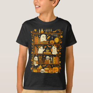 Camiseta Prateleira de Livros Retro Gato Preto Halloween Fa