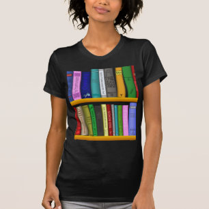 Camiseta prateleira livros biblioteca leitura