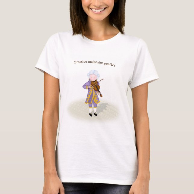 Camiseta Prática Mantém o perfeito Mozart tocando violino (Frente)