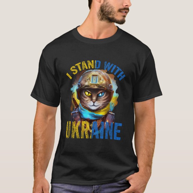Camiseta Pray For Support Ukrainian Cat Soldier Stand With  (Frente)