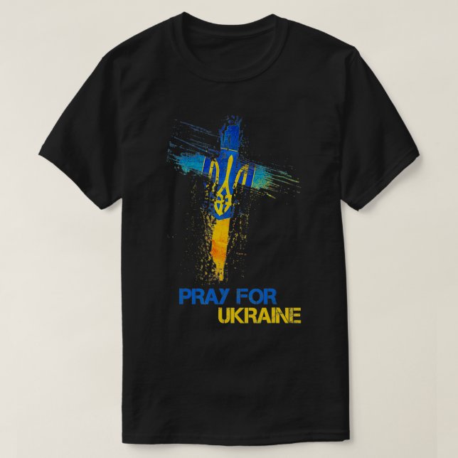 Camiseta Pray For Ukraine God Bless Ukraine Ukrainian Flag  (Frente do Design)