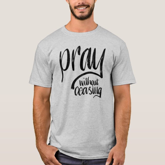 Camiseta Pray sem cessar o verso rotulado mão da bíblia de (Frente)
