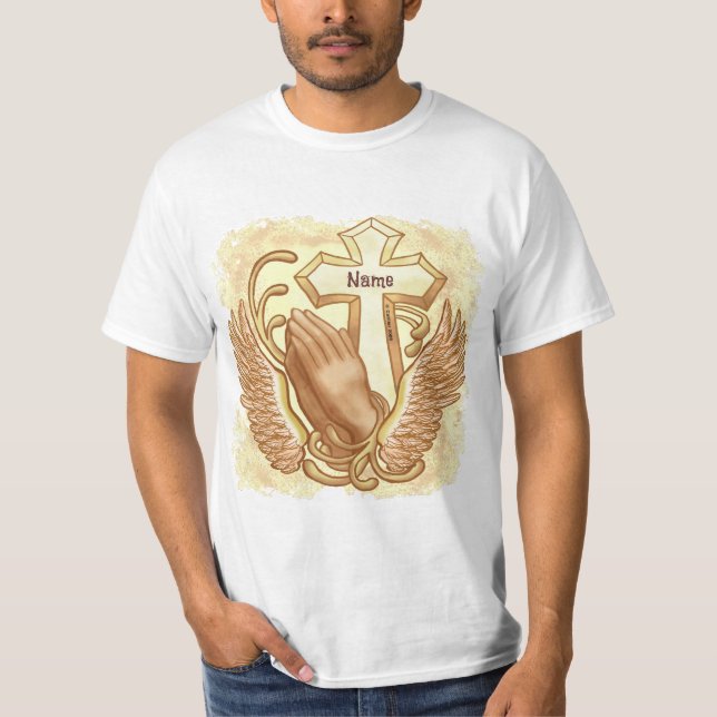 Camiseta Prayer Hands Christian Cross (Frente)