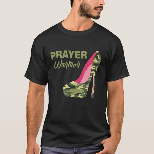 Camiseta Prayer Warrior Faith Camo High Heels Christian (Frente)