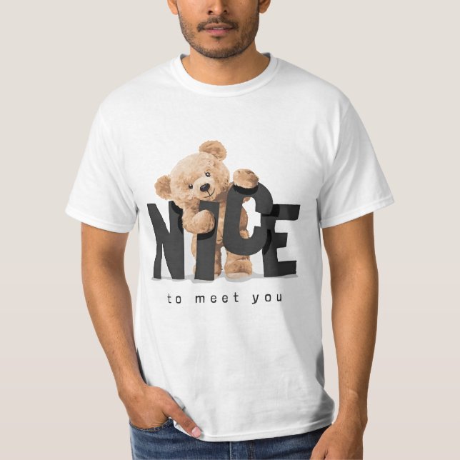 Camiseta Prazer em conhecê-lo com boneca de urso de pé (Frente)