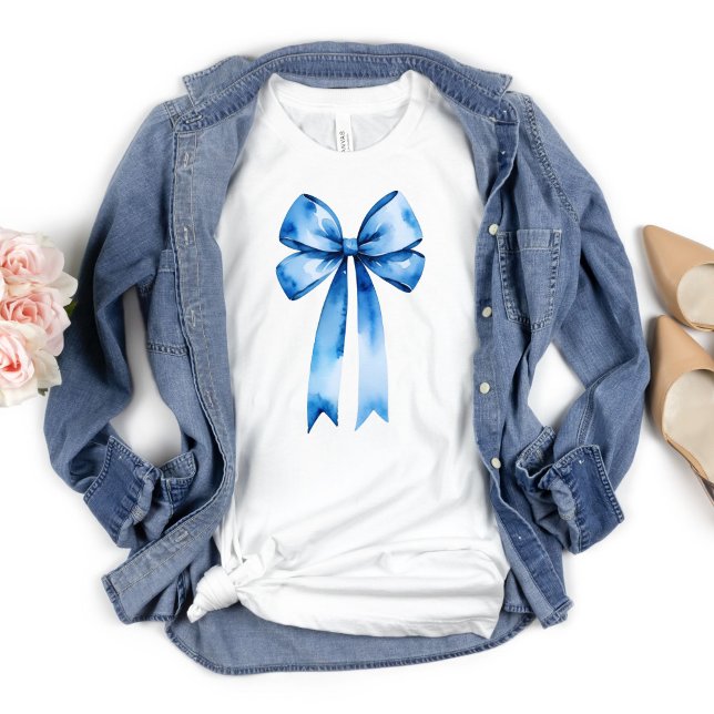 Camiseta Pré-disquete estético de coquetel de Arco azul (Blue Bow, Coquette Aesthetic, Preppy T-shirt for her)
