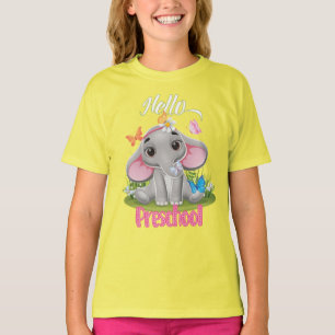 Camiseta Pré-escola de elefante de borboleta de volta à esc