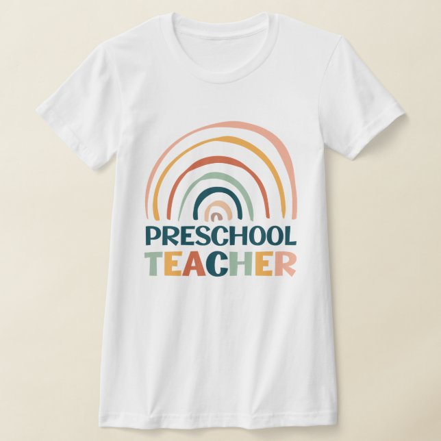 Camiseta Pré-escola professor retro cores bô arco-íris (Postura )