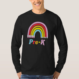 Camiseta Pré-Escola Rainbow Pre-K Primeiro Dia de Aula Prof