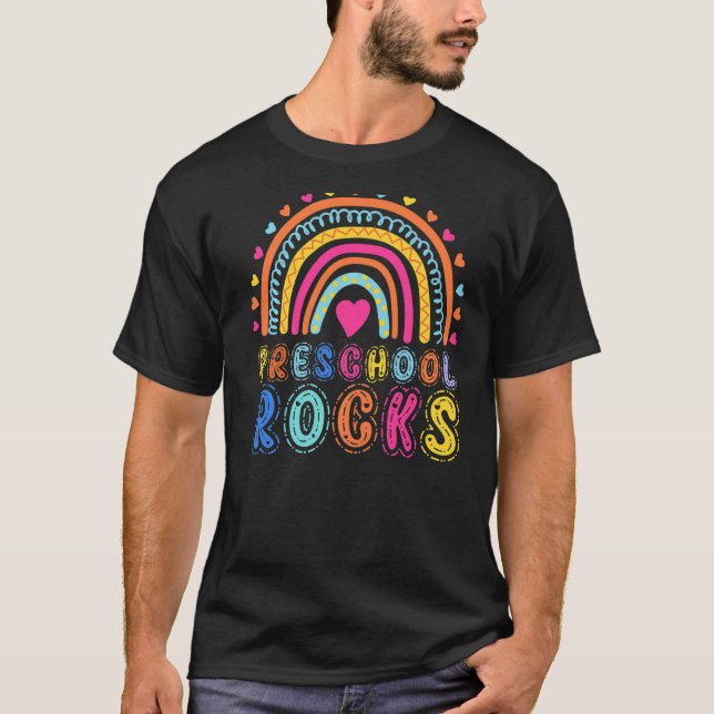 Camiseta Pré-Escola Rocks Rainbow Girls Professora Hello P (Frente)