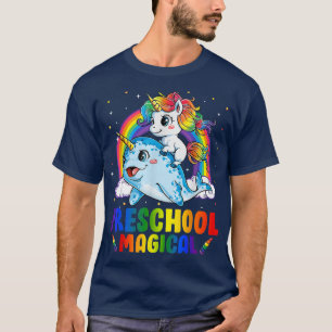 Camiseta Pré-escola Unicórnio Mágico Andando Narwhal de vol