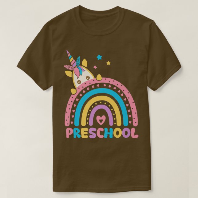 Camiseta Pré-Escolar Arco-Íris Unicórnio De Volta Ao Profes (Frente do Design)