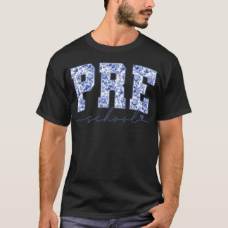 Camiseta Pré-escolar Floral Azul Professores de Volta às Au