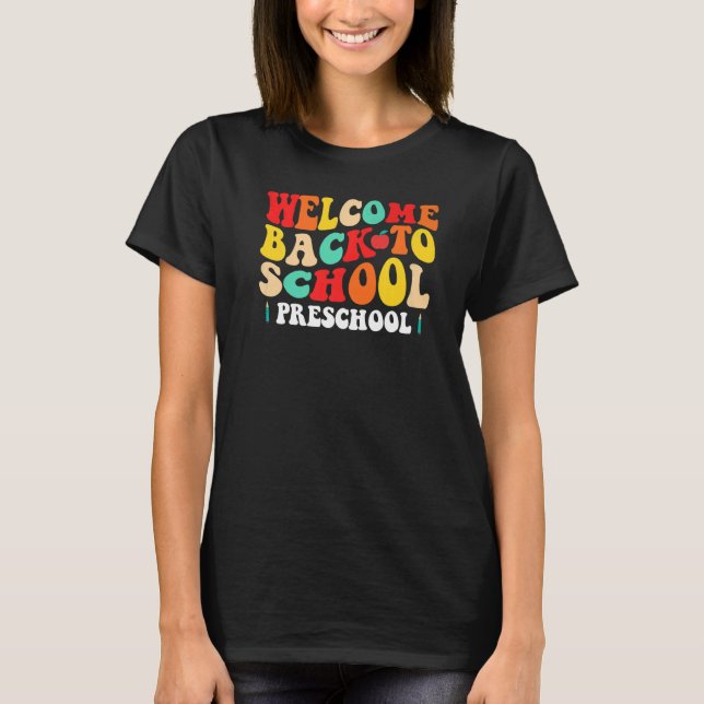 Camiseta Pré-escolar Groovy Bem-vindo de Volta à Escola Ret (Frente)