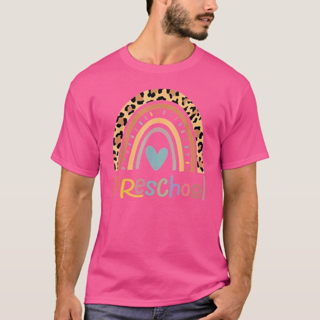 Camiseta Pré-Escolar Leopardo Boho Arco-Íris Volta às Aulas (Frente)