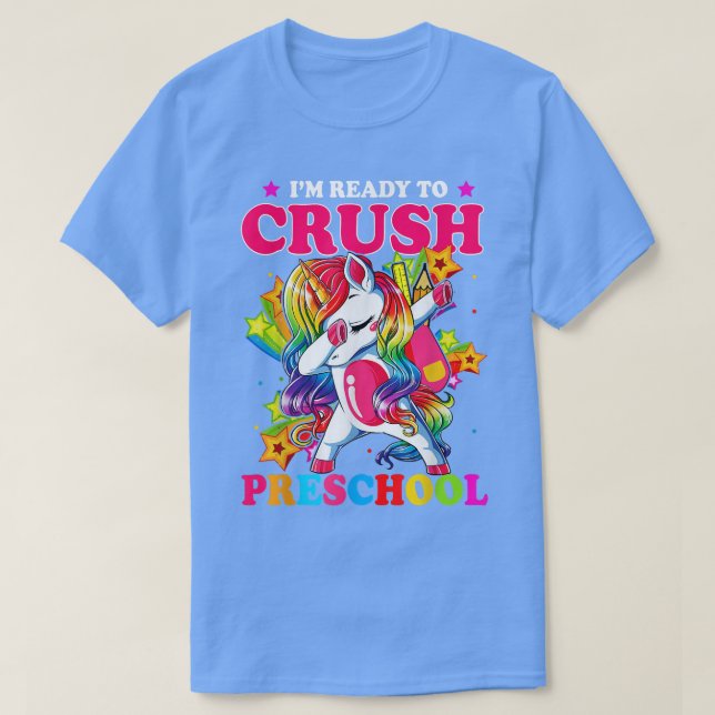 Camiseta Pré-Escolas Dabbing Unicorn de volta à escola (Frente do Design)