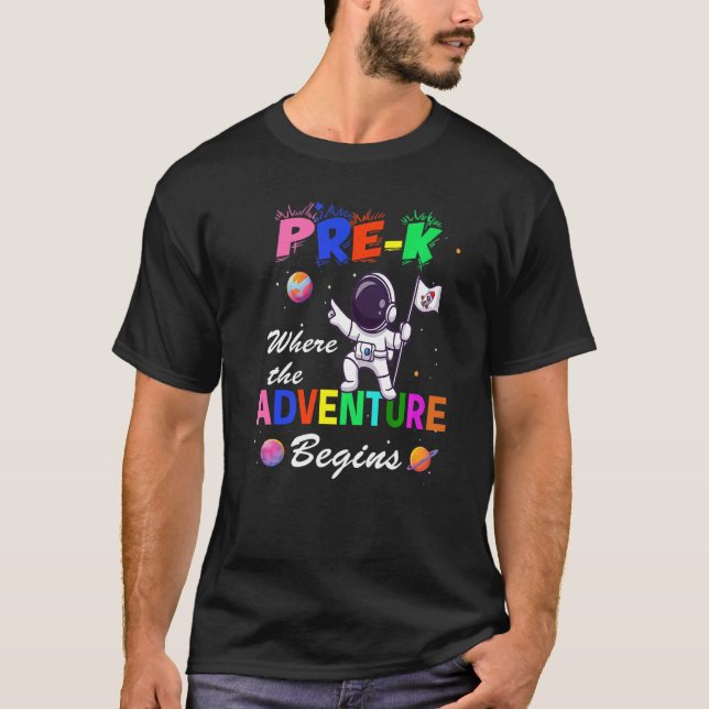 Camiseta Pré-K Adventure Começa Professores da Pré-escola n (Frente)