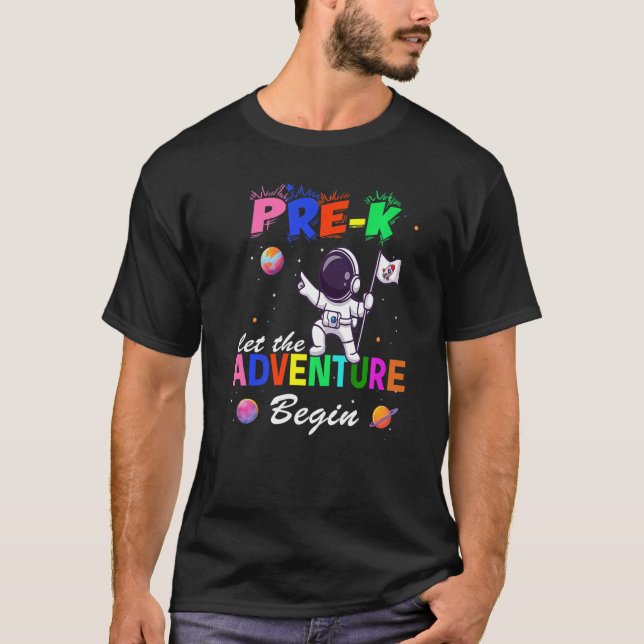 Camiseta Pré-K Adventure Começa Professores da Pré-escola n (Frente)