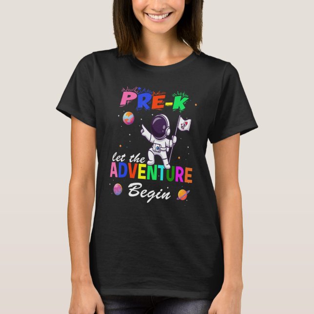 Camiseta Pré-K Adventure Começa Professores da Pré-escola n (Frente)