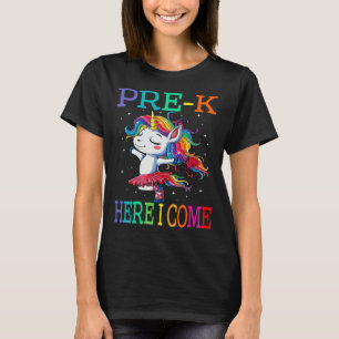 Camiseta Pré-K Aqui Eu Volto Para O Unicórnio Para A Escola