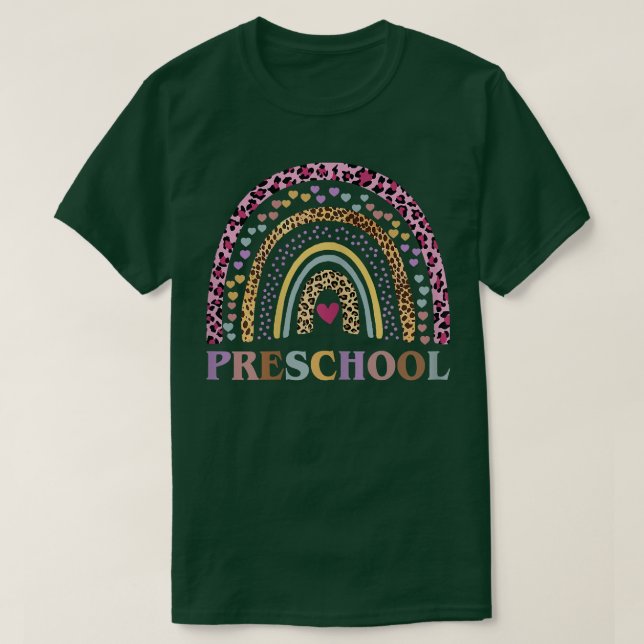 Camiseta Pré K Boho Rainbow Leopard Professor De Volta A Sc (Frente do Design)