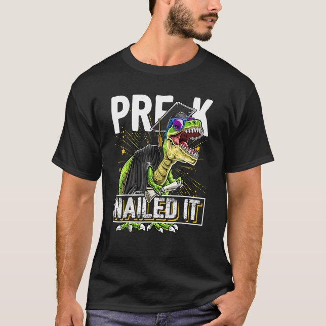 Camiseta Pré-K Enpreguiçou Boné de formatura Rex Dinossaur  (Frente)