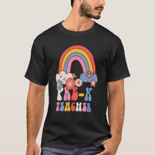 Camiseta Pré-k Escola de Professores Retrorando Groovy Flor