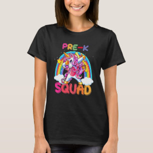 Camiseta Pré-K Esquadrão Dabbing Unicorn Cute De Volta À Es