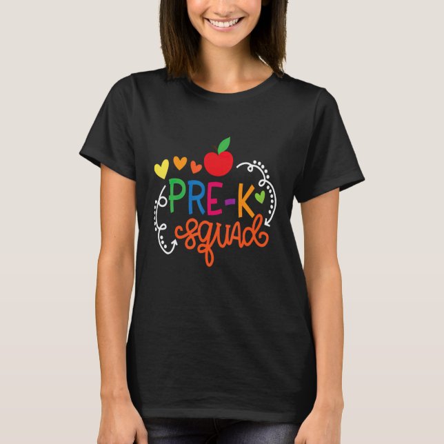 Camiseta Pré-K Esquadrão Maçã De Volta Ao Professor Escolar (Frente)