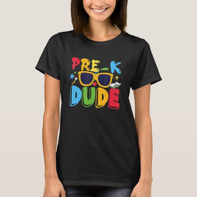 Camiseta Pré-K Meu Primeiro Dia De Pré-Escolas De Volta À E (Frente)