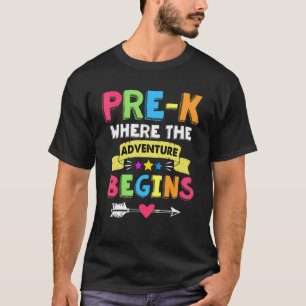 Camiseta Pré K Onde A Aventura Começa De Volta À Escola
