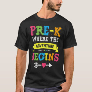 Camiseta Pré-K Onde A Aventura Começa De Volta À Escola T