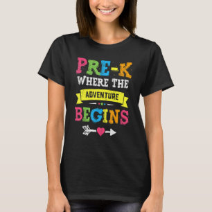 Camiseta Pré K Onde A Aventura Começa De Volta À Escola T