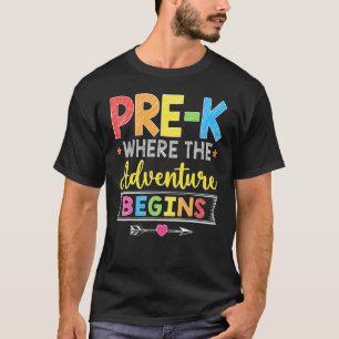Camiseta Pré K Onde A Aventura Começa O Estudante De Volta