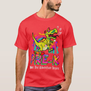 Camiseta Pré K Onde A Aventura Começa Os Dinossauros Rai