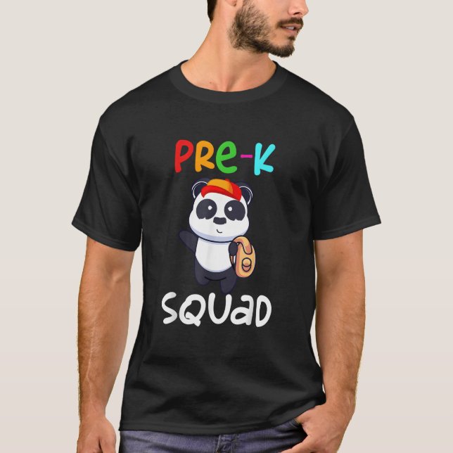 Camiseta Pre-K Preschool Squad Teacher Student Panda Back T (Frente)