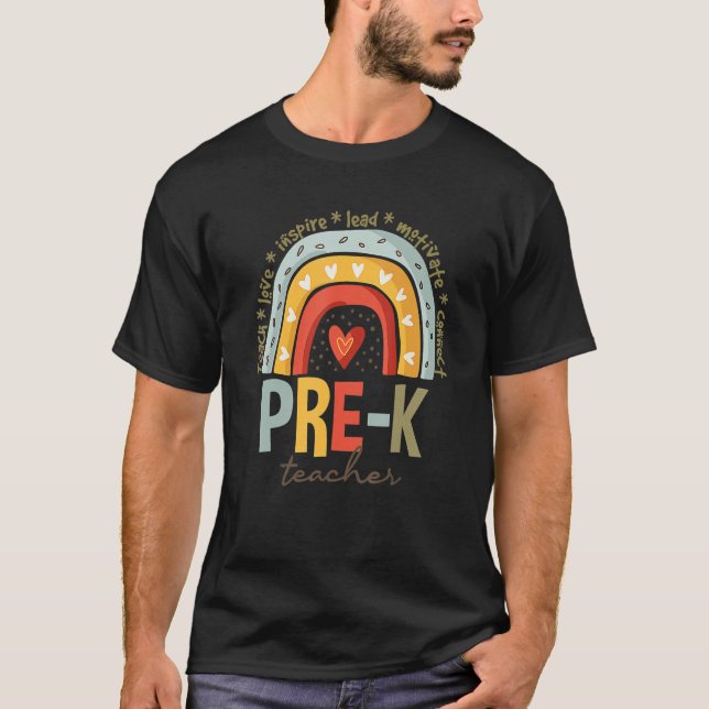 Camiseta Pré K Professor Life Boho Rainbow De Volta À Escol (Frente)