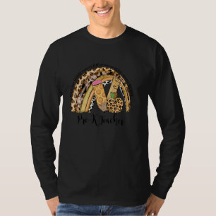 Camiseta Pré-K Professor Life Leopard Rainbow Teacher Day B