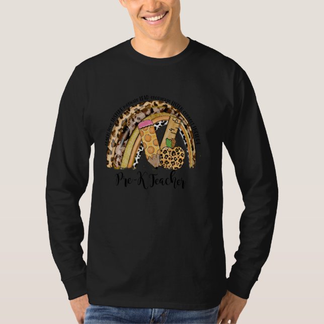 Camiseta Pré-K Professor Life Leopard Rainbow Teacher Day B (Frente)