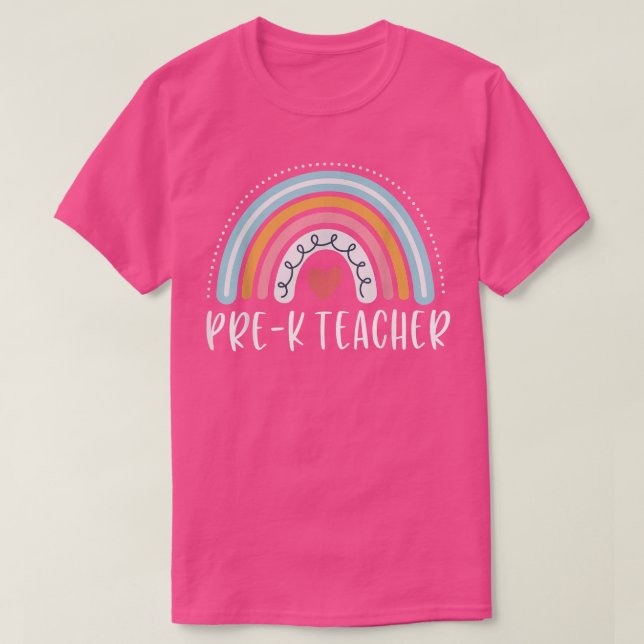 Camiseta Pré-K Professor Prek Funny Rainbow Heart Preschool (Frente do Design)
