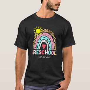 Camiseta Pré-K Professora Ensina Pré-Escolar Boho Arco-Íris