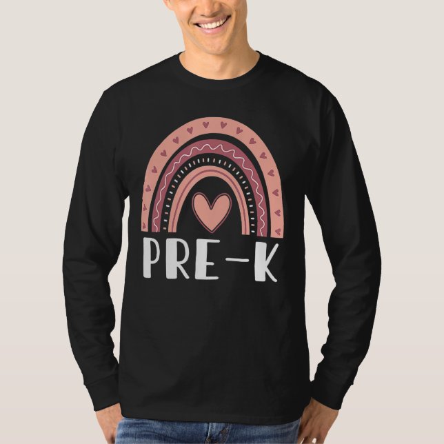 Camiseta Pré K Rainbow Team Hello Pre K Rocks Squad Teacher (Frente)