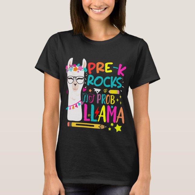 Camiseta Pré-k Rocks No Prob-Llama Llama Roupa (Frente)