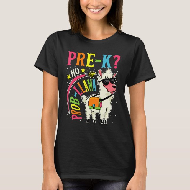 Camiseta Pré K Sem Prob Llama  Volta às Aulas Primeiro Dia (Frente)