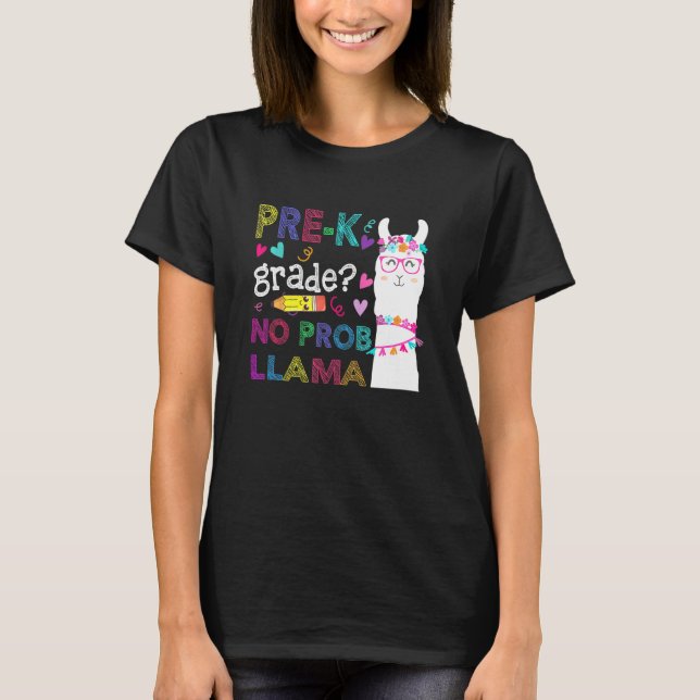 Camiseta Pré-K Sem Professor Prob-Llama Estudante Primeiro  (Frente)