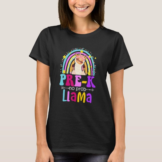 Camiseta Pre-k Teacher Rainbow No Prob Llama 100 Days of Sc (Frente)