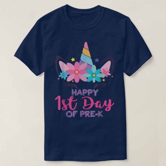 Camiseta Pre K Unicorn First Day Of School  Back To Outfit  (Frente do Design)