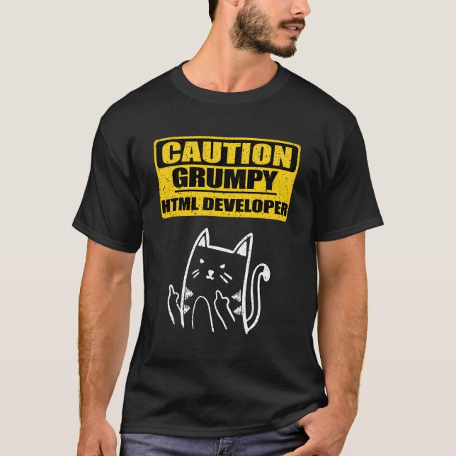 Camiseta Precaução De Trabalho Codificador Html Grumpy (Frente)