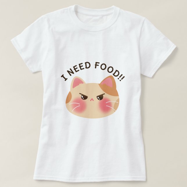 Camiseta Preciso De Comida! Gato Bravo E Irado (Frente do Design)